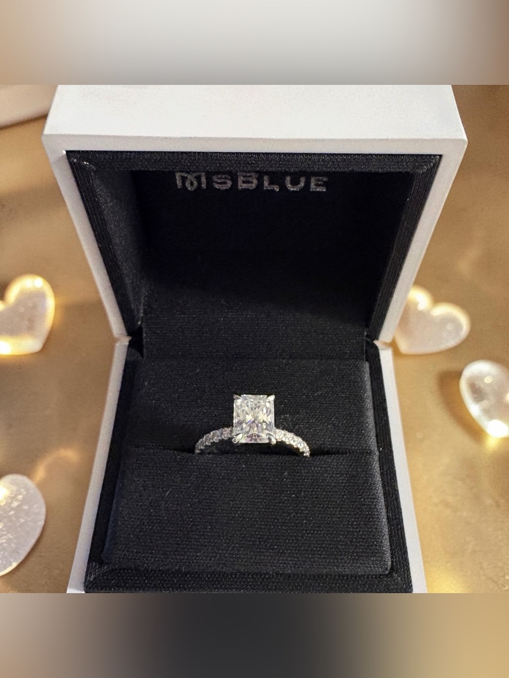 MSBLUE 2Ct Radiant Cut Moissanite Engagement Ring Eternity S925 Pave Band Size 5